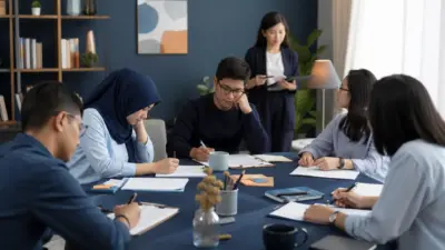 Suasana kelas profesional di Indonesia dengan peserta dewasa mempelajari analisis tulisan tangan secara reflektif