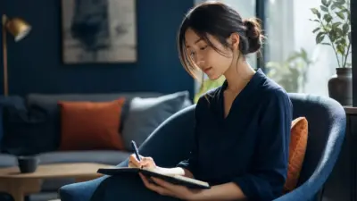 Petugas layanan publik dengan headset duduk tenang dekat jendela, mencatat sambil menerapkan insight psikologi dalam merespons keluhan warga secara empatik