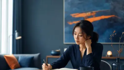 Seorang profesional merenungkan dinamika empati dan perilaku manusia di era kerja digital dengan menulis catatan
