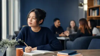 Seorang mahasiswa duduk dekat jendela menulis jurnal sebagai refleksi diri menghadapi perbedaan pandangan di kampus